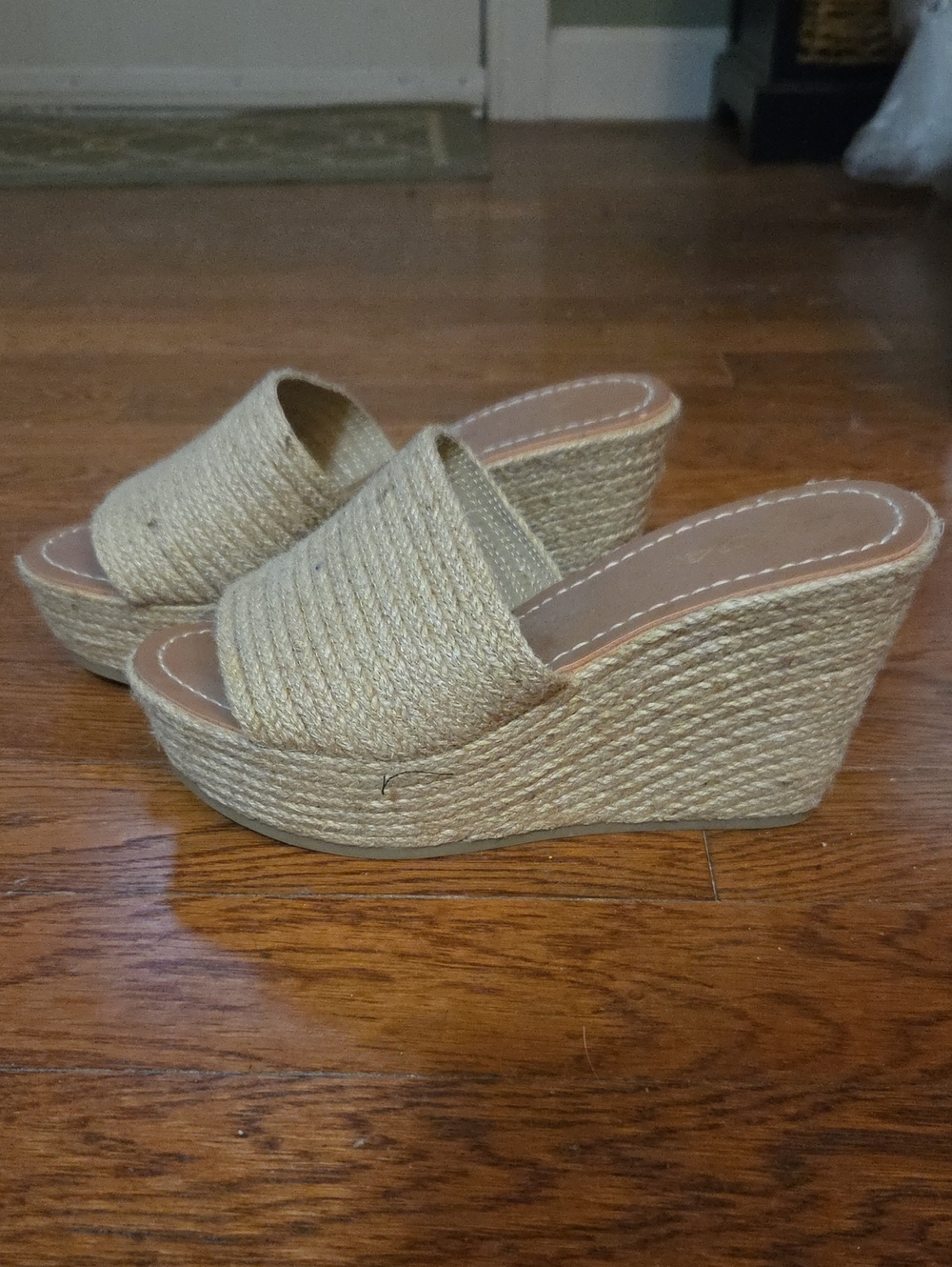 Soda Tan Woven Espadrille Wedge Slide Sandals